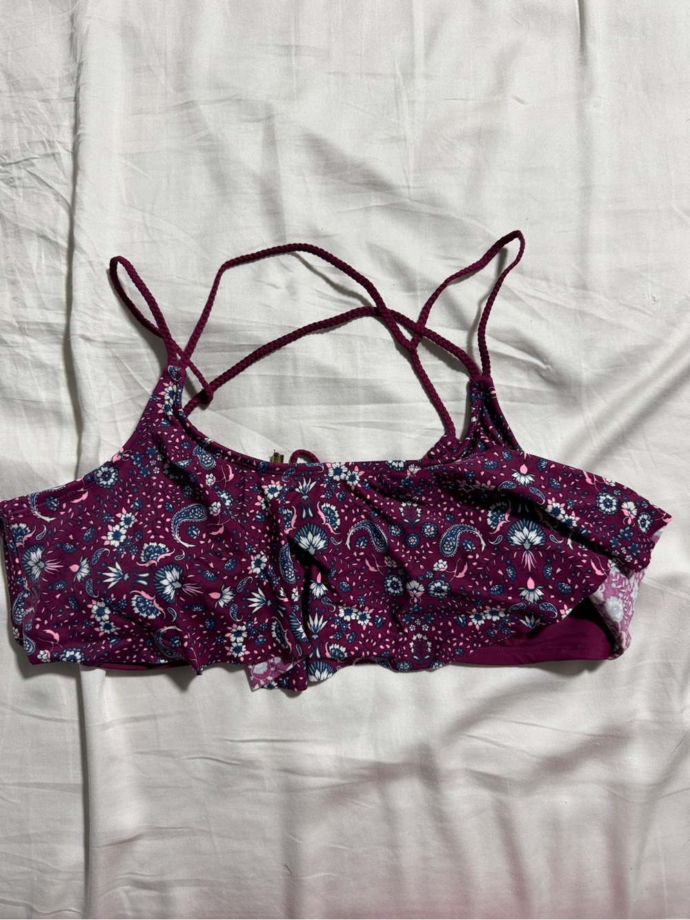 NWOT Floral Print Ruffle Swim Top